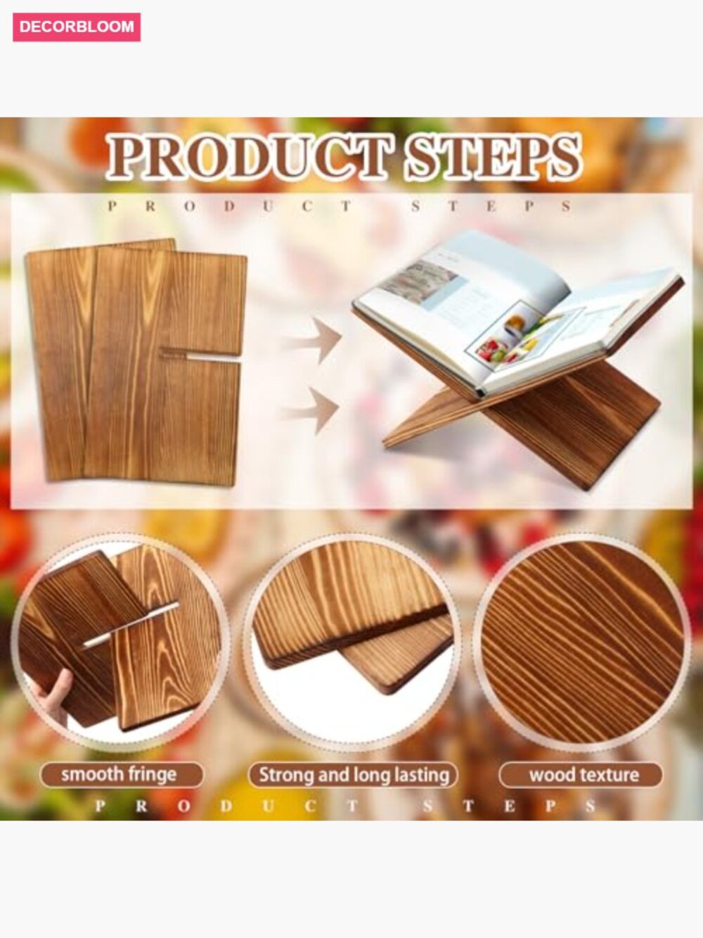 Bamboo Book Stand Holder for Display Reading Textbook - Picture 4 of 6